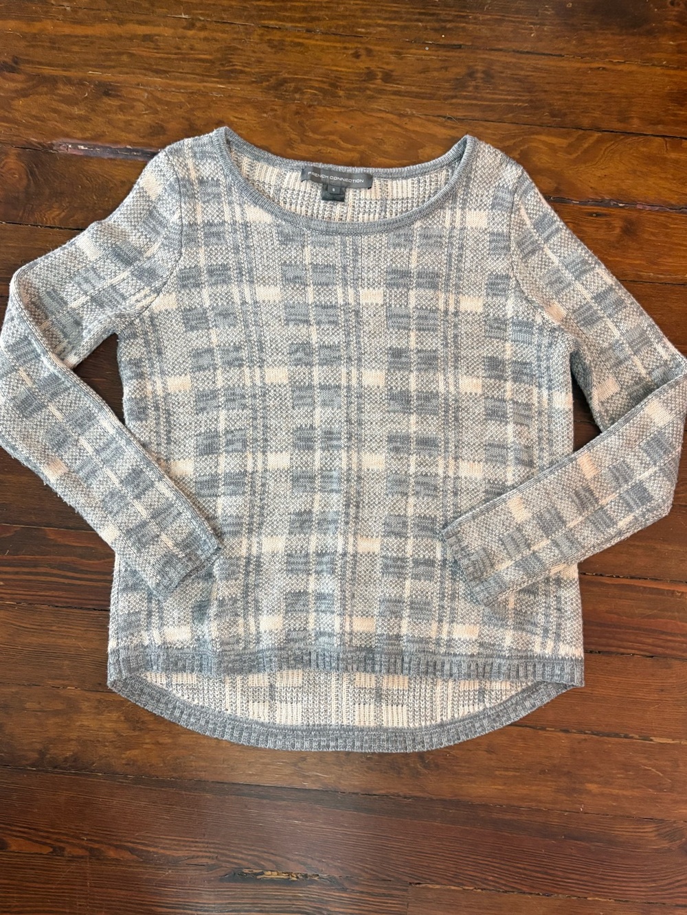French connection gray plaid long sleeve warm sweater size S